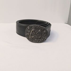 Navajo Women Black Leather Belt with Silver Buckle